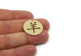 Chinese Goat Zodiac, Brass/Steel/Copper Geometric Shaped Yang Character Charms With 1 Hole, Year Of The Sheep Necklace (25x0.80mm) SMP3257