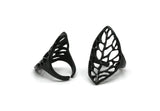 Black Leaf Ring, Oxidized Black Brass Adjustable Leaf Rings N0030 S645