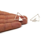 Silver Triangle Earring, 4 Antique Silver Plated Brass Triangle Stud Earrings (29.5x29x1.2mm) E374 Q700