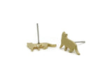 Brass Cat Earring, 8 Raw Brass Cat Stud Earrings (8x15x1.20mm) SMP2596 F069