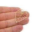 Brass Leaf Charm, 2 Raw Brass Leaf Charms, Earring Findings (42x29x0.60mm) SMP2708