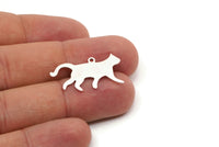 Silver Cat Charm, 6 Antique Silver Plated Brass Cat Shaped Charms With 1 Loop, Earring Findings (14.5x28x0.60mm) A5235