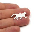 Silver Cat Charm, 6 Antique Silver Plated Brass Cat Shaped Charms With 1 Loop, Earring Findings (14.5x28x0.60mm) A5235