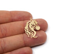 Brass Horse Charm, 6 Raw Brass Horse Charms With 1 Loop, For Jewelry Making (32x19x0.60mm) SMP2984
