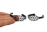 Black Bracelet Blank, 2 Oxidized Black Brass Flat Bracelet With 2 Holes, Leaf Bracelet Findings (145x6x0.80mm) SMP0850 A5888