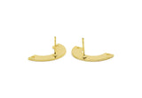 Gold Geometric Earring, 4 Textured Gold Plated Brass Semi Circle Stud Earrings With 2 Holes (25x12.5x5.5x0.80mm) D1532 A6849