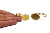 Open Brass Bangle, Raw Brass Open Cuffs With Ball Ending And Oval Blank V001