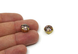 Brass Bead, 8 Raw Brass Light Amethyst Crystal Diamond Rhinestones Setting 4 Hole Slider Stones Pad SS47 SY0021
