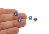 Brass Bead, 12 Raw Brass Sapphire Crystal Diamond Rhinestones Setting 4 Hole Slider Stones Pad SS38 Y268