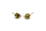 Brass Stud Earrings, 8 Golden Amber Crystal Rhinestone Beads Brass Stud Earrings Brass Setting for SS24 - 5.3mm SS24 E136 Y242