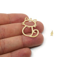 Brass Dangle Charm, Raw Brass Cat And Dangle Fish Charms With 3 Loops, Findings (29x22x0.60mm) SMP3293