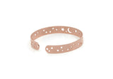 Copper Bangle, Raw Copper Adjustable Moon And Star Patterned Bracelet Cuff With 2 Holes (158x8x0.80mm) SMP3250