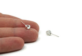 Silver Round Earring, 4 Silver Tone Round Stud Earrings (6x3mm) A0435 A1394