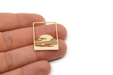 Brass Rectangle Charm, 4 Raw Brass Sunrise Patterned Charms With 1 Loop, Sunset Charms, Earring Findings (32x22x0.60mm) SMP2771