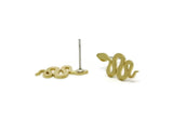 Brass Snake Earring, 12 Raw Brass Snake Stud Earrings (18x8x0.80mm) A2657