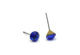 Brass Stud Earrings, 6 Sapphire Crystal Rhinestone Beads Brass Stud Earrings Brass Setting for SS29 - 6.3mm SS29 N0581