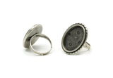 Adjustable Ring Setting, Antique Silver Plated Brass Adjustable Ring With 1 Oval Pad H0624