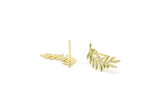 Gold Leaf Earring, 6 Gold Plated Brass Branch Shaped Stud Earrings, Findings (18x8x0.60mm) A3007