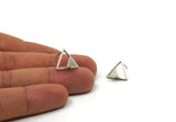 Silver Triangle Earring, 4 Antique Silver Plated Brass Triangle Stud Earrings (13x15x1mm) E370