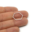 Silver Hexagon Charm, 12 Silver Tone Hexagon Rings, Connectors (21x18x1mm) A3342