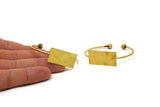 Rectangle Open Cuff, Raw Brass Rectangle Open Bracelets With Ball Ending Cuff BRC250