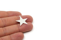 Silver Star Charm, 12 Antique Silver Plated Brass Star Charms (24x23x0.40mm) Brs 493 A0265
