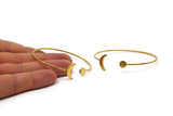 Brass Planet Cuff, 2 Raw Brass Open Bangles With Moon And Planet Ending V005