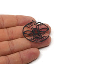Black Bee Charm, 4 Oxidized Black Brass Bee Charms With 1 Loop, Findings (38x35x0.60mm) A4254