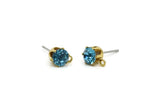 Brass Stud Earrings, 8 Aquamarine Crystal Rhinestone Beads Brass Stud Earrings Brass Setting for SS24 - 5.3mm SS24 E136 Y120