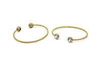 Wire Bohemian Cuff Zircon Bead Ending, 1 Raw Brass Open Wire Bracelets With CZ Zircon Bead Ending V082
