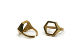 Brass Hexagon Ring, 2 Raw Brass Adjustable Hexagon Rings N0062