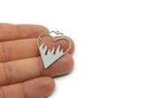 Steel Heart Charm, 4 Stainless Steel Heart Charms With 1 Loop, Heart Earrings, Pendants (40.5x28x0.80mm) SMP3078
