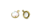 White Glass Cabochon, 4 White Glass Circle Bead Charms, Round Claw Settings (8x5mm) SY0065