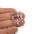 Steel Round Charm, 4 Stainless Steel Round Charms With 1 Loop, Fringed Charms, Findings (42x26x0.80mm) SMP3080