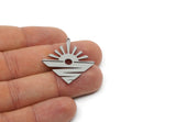 Steel Sun Charm, 6 Stainless Steel Sun Charms With 1 Loop, Rising Sun Charms, Findings (34x31x0.80mm) SMP3068