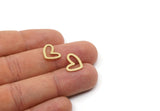 Brass Heart Charm, 50 Raw Brass Heart Connectors, Findings (11x14x0.80mm) A3382