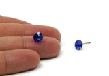 Brass Stud Earrings, 4 Sapphire Crystal Rhinestone Beads Brass Stud Earrings Brass Setting for SS34 - 7.2mm SS34 D1274