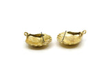 Brass Shell Earring, 2 Raw Brass Sea Shell Stud Earring With 1 Loop (33x26.5mm) E288 E570