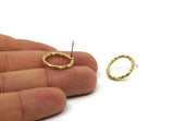 Brass Geometric Earring, 4 Hammered Raw Brass Circle Stud Earrings (17.5x1.9mm) N0260