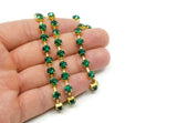 Rhinestone Chain, 1 Meter Emerald Crystal Rhinestone Chain With Brass Frame (6mm) Z077