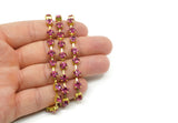 Rhinestone Chain, 1 Meter Rose Crystal Rhinestone Chain With Brass Frame (6mm) Z066