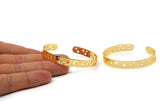 Gold Moon Stars Cuff, Gold Lacquer Plated Brass Open Bangles with Moon and Stars BRC150 Q0051