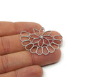 Steel Flower Charm, 4 Stainless Steel Flower Shaped Charms With 1 Loop, Findings (33x42x0.80mm) SMP3054