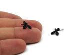 Black Bee Earring, 8 Oxidized Black Brass Bee Stud Earrings (15x9mm) N1183