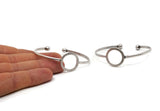 Silver Circle Cuff, Antique Silver Plated Brass Circle Bracelets With Ball Ending BRC163 V152