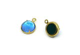 Blue Glass Cabochon, 4 Blue Glass Circle Bead Charms, Round Claw Settings (8x5mm) SY0040