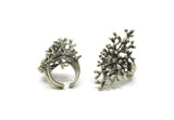 Silver Tree Ring, Antique Silver Plated Brass Adjustable Tree Ring N0034 H0143