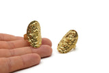 Brass Oval Ring, Raw Brass Textured Adjustable Oval Rings E259