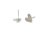 Silver Heart Earring, 6 Antique Silver Plated Brass Heart Stud Earrings (8x1mm) M02171 A2492