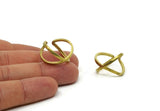 Brass Ring, 2 Raw Brass Adjustable X Shape Rings N0003